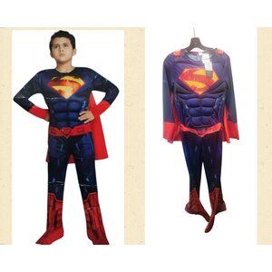 Justice League Superman Costume For Kids Padded Muscle Chest Red & Blue Size L